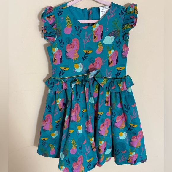 DISNEY STORE Frozen Ana Elsa Princess Dress Ruffle Turquoise Pink Print size 5/6 - Picture 1 of 6